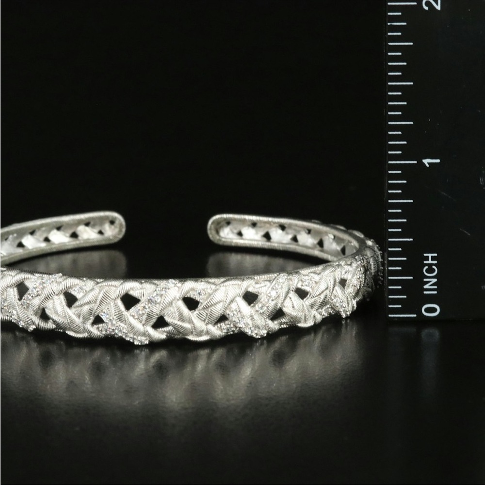 Judith Ripka Silver Hinged Cuff Bracelet with Intricate Openwork Design - Picture 2 of 12